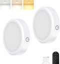 Rechargeable Puck Lights with Remote Control,LED Under Cabinet Light with Full-Screen,3 Color Temperatures Stick On Wireless, Tap for Kitchen,Cabinet,Counter,Closet,Shelf,2 Pack, White