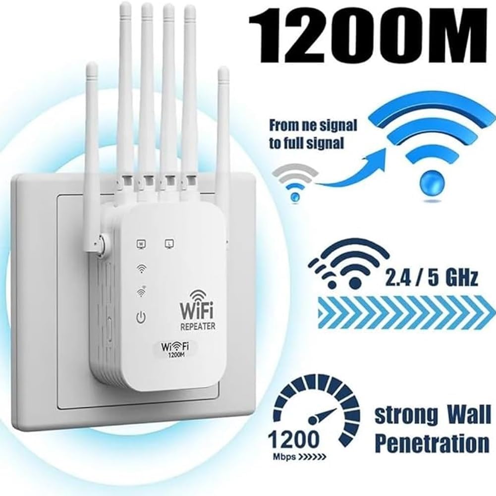 1200M WiFi Extender 6-Antenna Strong Signal, Directional WiFi Antenna Signal Booster and Amplifier, Wireless Repeater Extender with Ethernet Port for PC, Outdoor Coverage, Enhanced Network Range(2pcs)