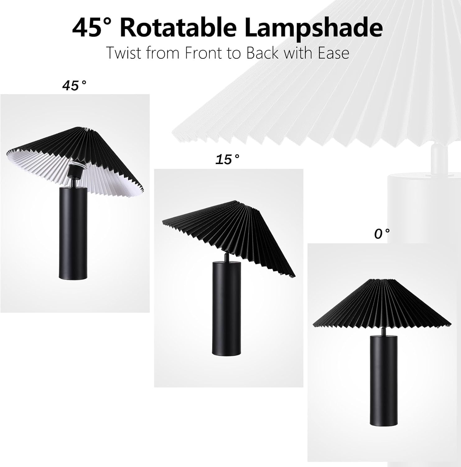 Modern Table Lamp with Metal Blade Lampshade and Cylindrical Base, E26 Bulb Compatible, Contemporary Accent Light for Living Room, Bedroom, Office (Black)