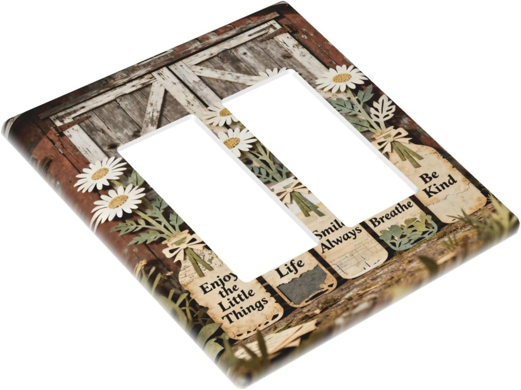 Rustic Daisy Barn Door Flowers 2 Gang Double Rocker Decorative Light Switch Covers Electrical Faceplate Switch Plates for Bathroom Kitchen Home