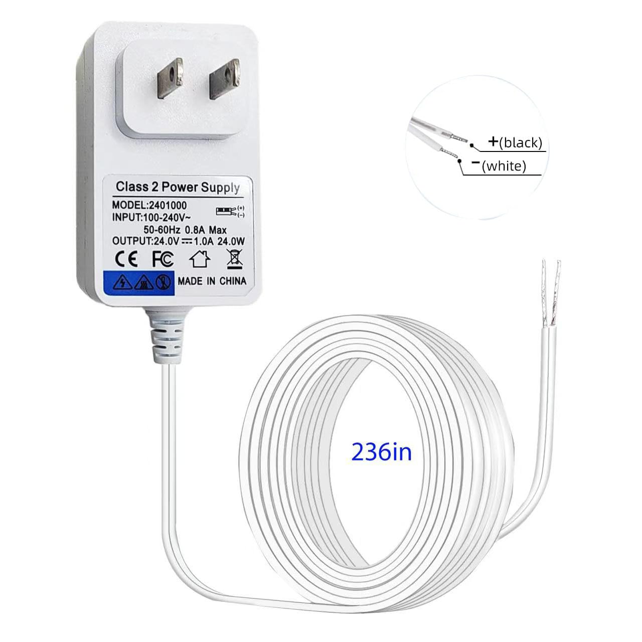 24VDC Video Doorbell Power Adapter, Power Supply Transformer for Ring, Nest, Eufy, Wyze, Arlo, 19.6 ft Cable, White