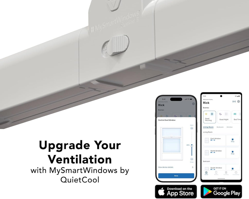 MySmartWindows Retrofit Kit by QuietCool - Smart Motorized Window Opener - App-Controlled, Solar-Powered, Whisper Quiet - Fits 2-3 ft Windows