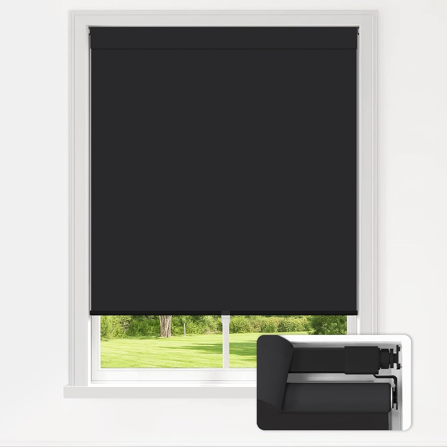 LazBlinds No Drill Blinds for Indoor Windows, Blackout Roller Shades, Cordless Window Blackout Blinds, Thermal Insulated Fabric UV Protection for Home and Office, 27.5" W x 72" H, Black