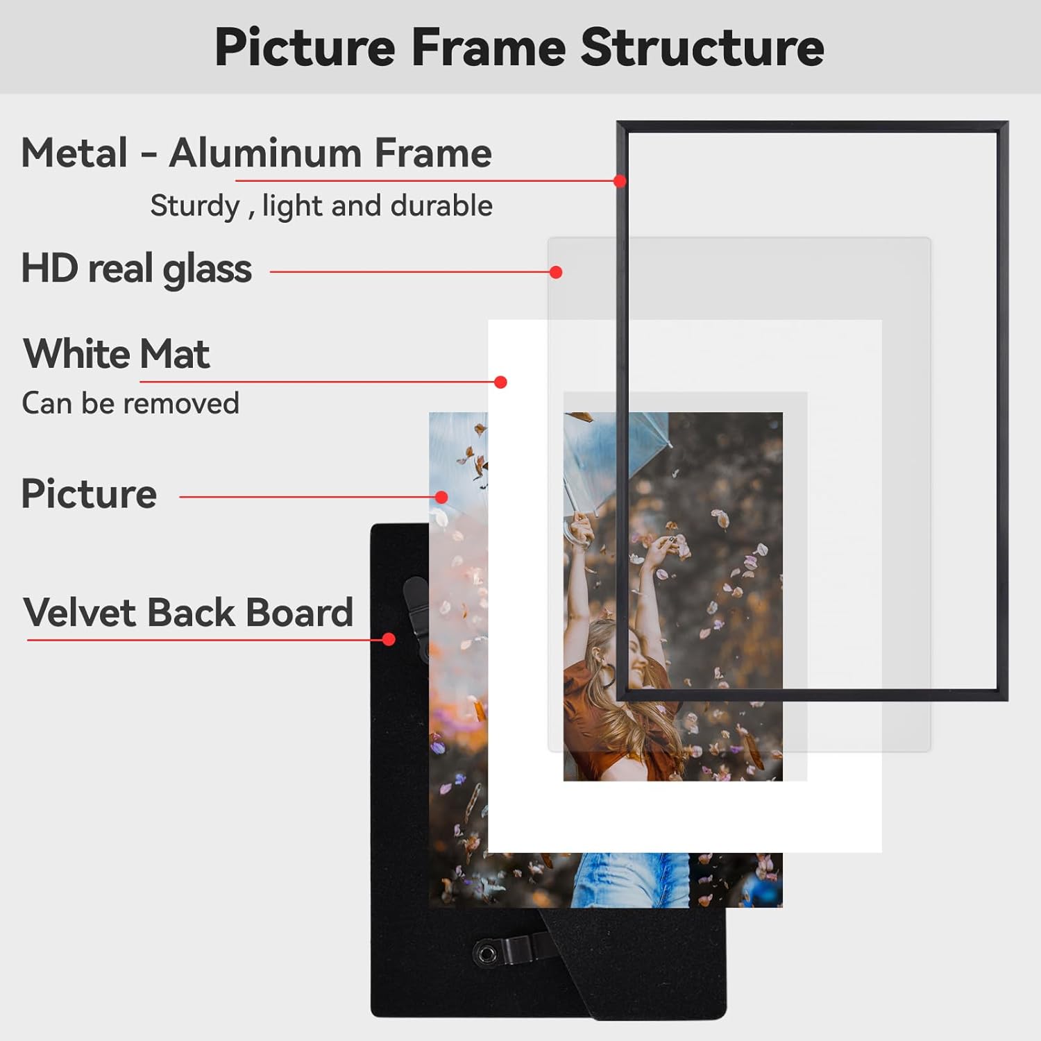 11x14 Picture Frame, Black Metal Photo Frames with HD Glass, Fits 8x10 with Mat or 11 x 14 without Mat, Display for Wall and Table, 1 Pack