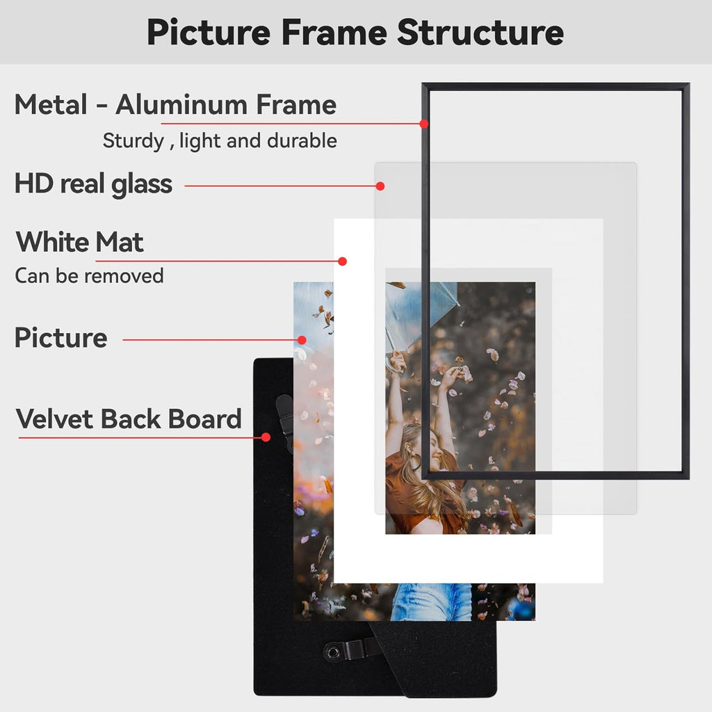 11x14 Picture Frame Set of 3, Black Metal Photo Frames with HD Glass, Fits 8x10 with Mat or 11 x 14 without Mat, for Horizontal and vertical Wall Display
