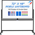Large Dry Erase White Board with Rolling Stand 72"x48" Double-Sided Mobile Magnetic Whiteboard on Wheels, Including 3 Magnetic Erasers, 7 Markers, 30 Magnets