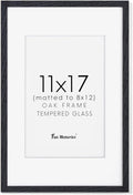 Fun Memories 11x17 Oak Wood Picture Frame in Black, 11"x17" Poster Frame for Wall, Wood Photo Frame 11 x 17 with Tempered Real Glass, 11x17 Frame Matted to 8x12 - Black Color, 1 Pack