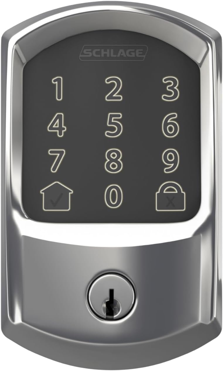 SCHLAGE BE489WB GRW 625 Encode WiFi Deadbolt Smart Lock, Keyless Entry Touchscreen Door Lock with Greenwich Trim, Bright Chrome