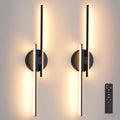 Rechargeable Battery Operated Wall Sconce Set Of Two, Black Wireless LED Wall Sconces With Remote Control, Dimmable 3 Colors Cordless wall lights for Living Room, bedroom, Hallway, 23.6 Inch ( 2pcs)