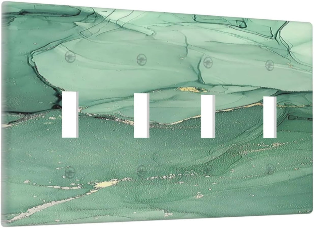 Light Switch Covers Simple Green Marble Quad Toggle Electrical Faceplate 4 Gang Wall Plate Decorative Switch Plates for living Room Office Decor