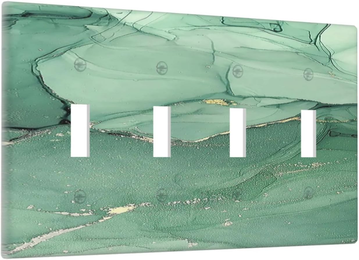 Light Switch Covers Simple Green Marble Quad Toggle Electrical Faceplate 4 Gang Wall Plate Decorative Switch Plates for living Room Office Decor
