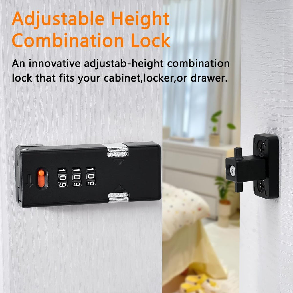 Cabinet Lock，Barn Door Latches,3-Digit Combination Security Locks,Combination Security Lock,for Office File Cabinet,Drawers,Locker,Small Door,Cupboard (1, Black_90 Degree)