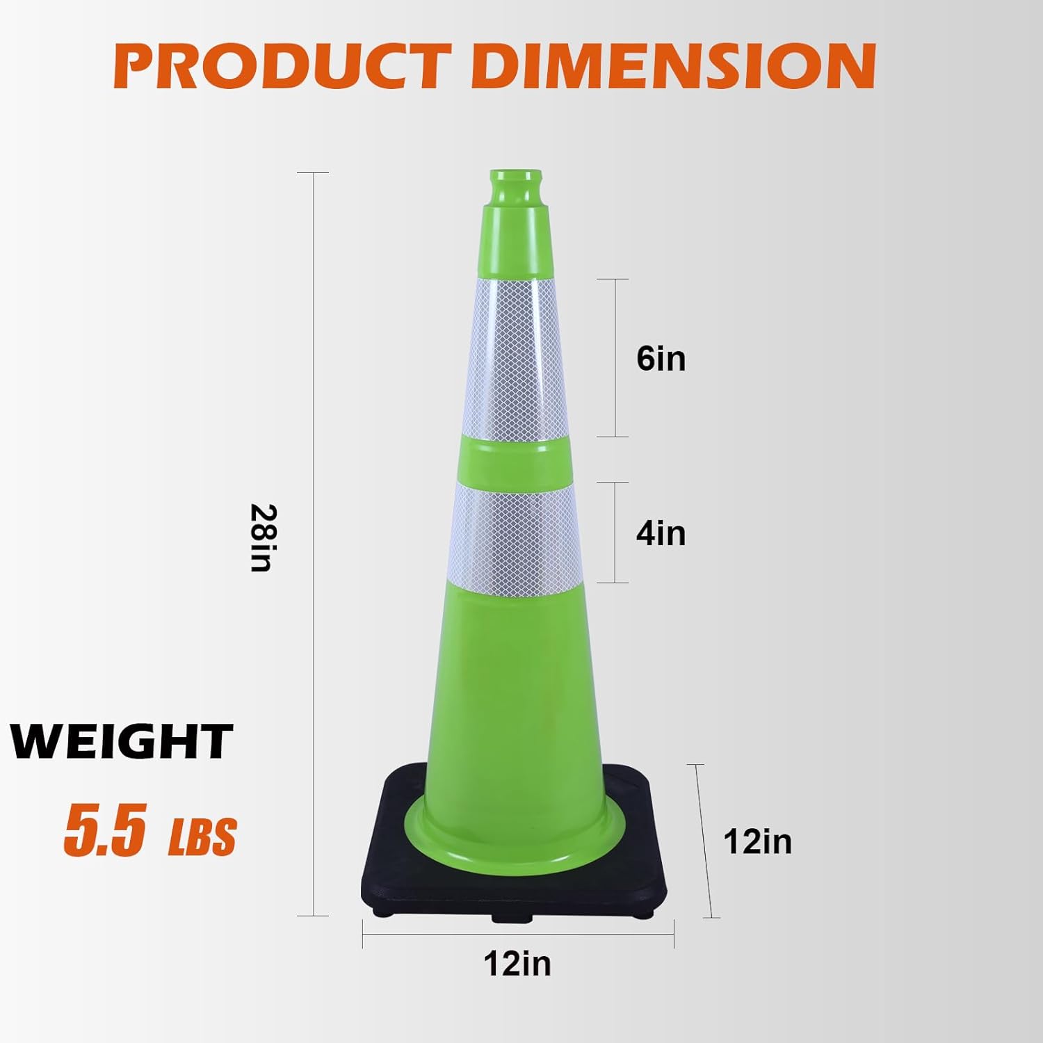 6 Pack 28 Inch Green Traffic Cones with Reflective Strips, Heavy Duty Black Base Cones for Outdoor Events, Driveways and Construction Zones (6, Green, 28 Inch)