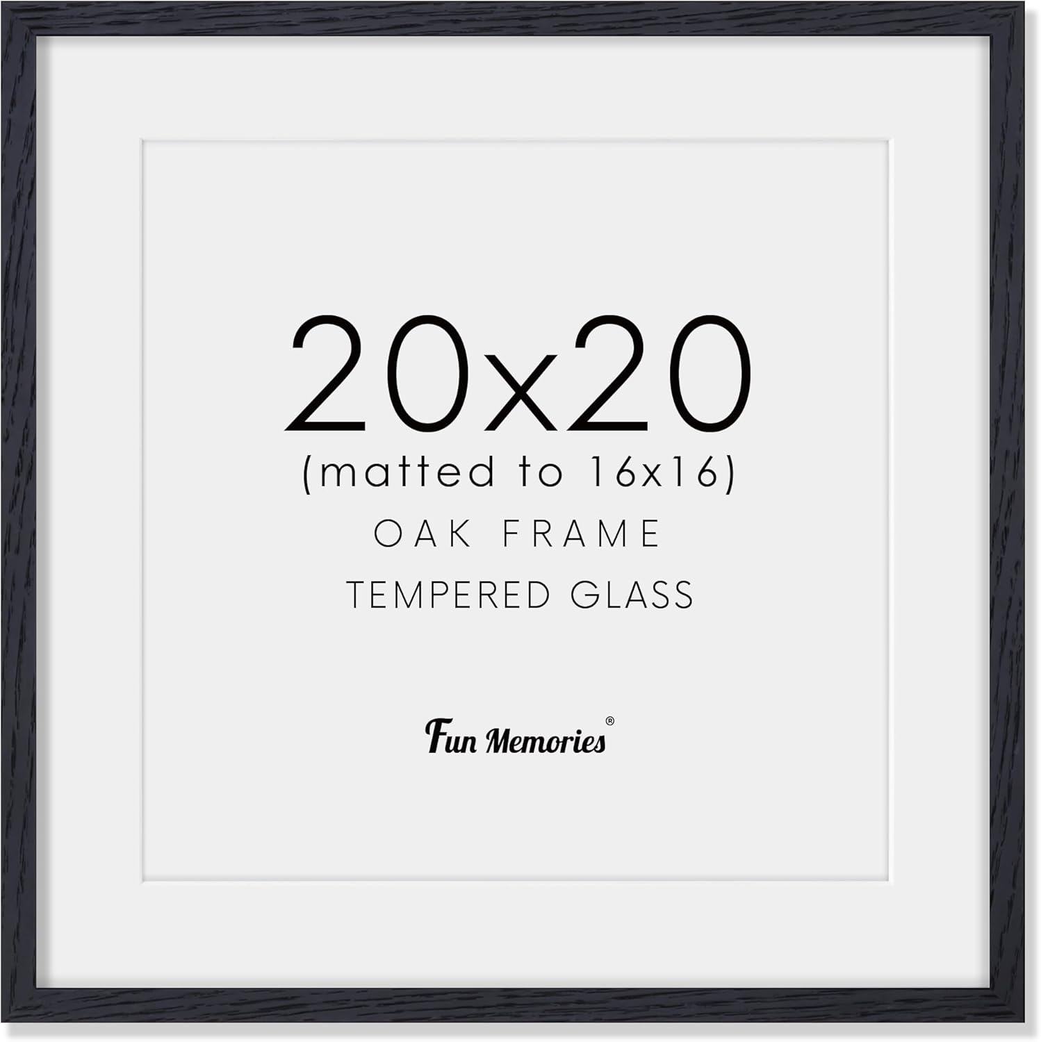 20x20 Black Picture Frame, Solid Oak Wood 20 by 20 Frame, Black Square Picture Frame 20 x 20 with mat for 16 x 16, 20x20 Wood Frame for Home Decor, 20 x 20 Poster Frame, Tempered Glass, 1 Pack