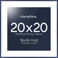 Homeforia 20x20 Picture Frame Navy Blue, High End Metal 20 x 20 Square Poster Frame with Mat 16 x 16 Photo, 20x20 Frame Matted to 16x16 Print, 20by20 Hanging Frames, Tempered Glass, Wall Kit, Set of 1