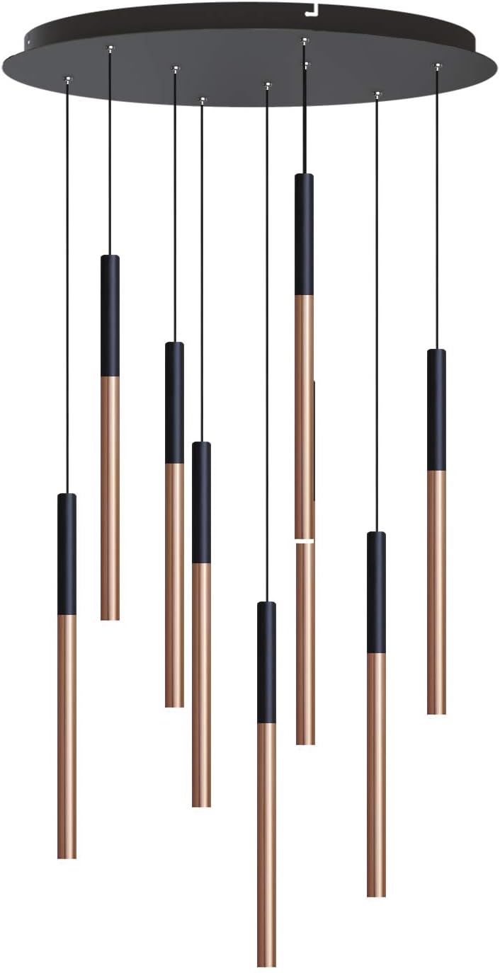 ALTAIR 9 Mini Pendant Lighting Black-Copper - LED Hanging Light Fixture for Kitchen Island, Bar, Foyer - Cluster Pendants - Dimmable, Adjustable Wire, Lamp Bulb Included