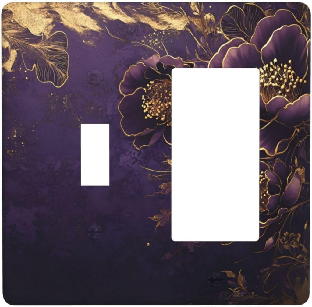 Decorative Outlet Covers Vintage Purple Peony Gold Leaf Flowers Floral 2 Gang 1 Gang Wall Plate Cover Single Toggle Rocker Combination Light Switch Cover Plate Jumbo Switch Cover Plate
