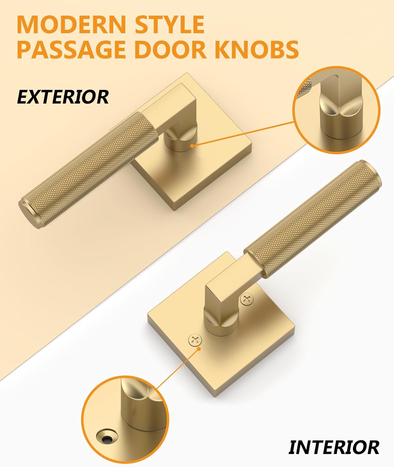 Asidrama 1 Pack Champagne Bronze Passage Door Handles, Door Lever with Door Knobs Indoor for Bedroom or Bathroom, Heavy Duty Door Handles Interior with Locks for Left Right Sided Doors