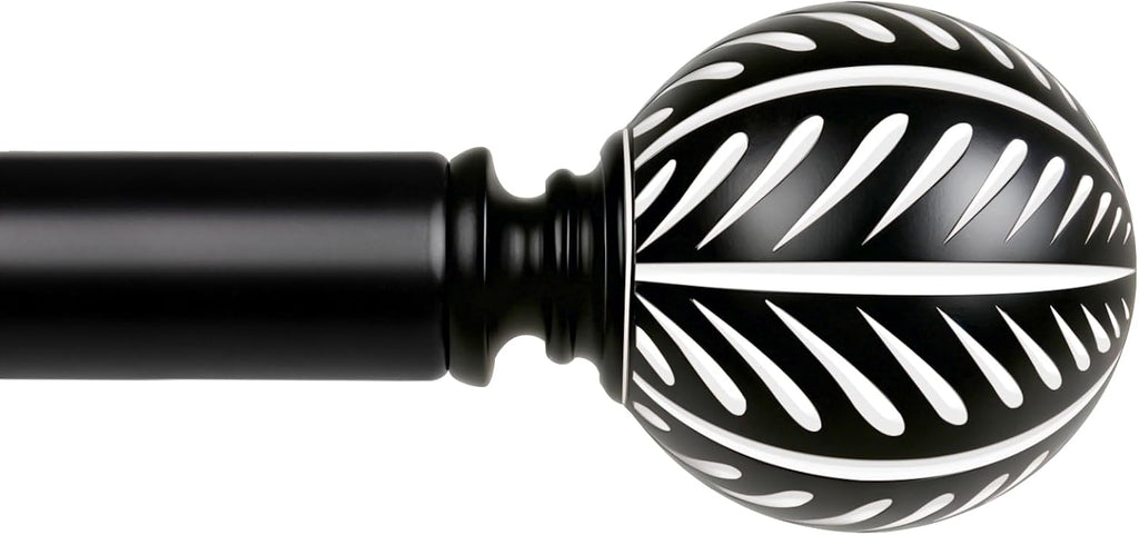KAMANINA Wood Curtain Rods for Windows 32 to 58 Inch(2.6-4.8ft), 1 Inch Adjustable Drapery Rod, Decorative Heavy Duty Curtain Rods with Leaf Pattern Finials, Black