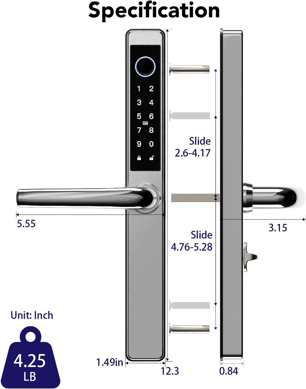 Smart Lock Fingerprint Door Lock Smart Deadbolt, Smart Lock for Front Door Children Proof Suitable for Metal Doors, Suitable of 40-90mm (Not Suitable Point Mortise Lock)(OSP Frosted Silver)