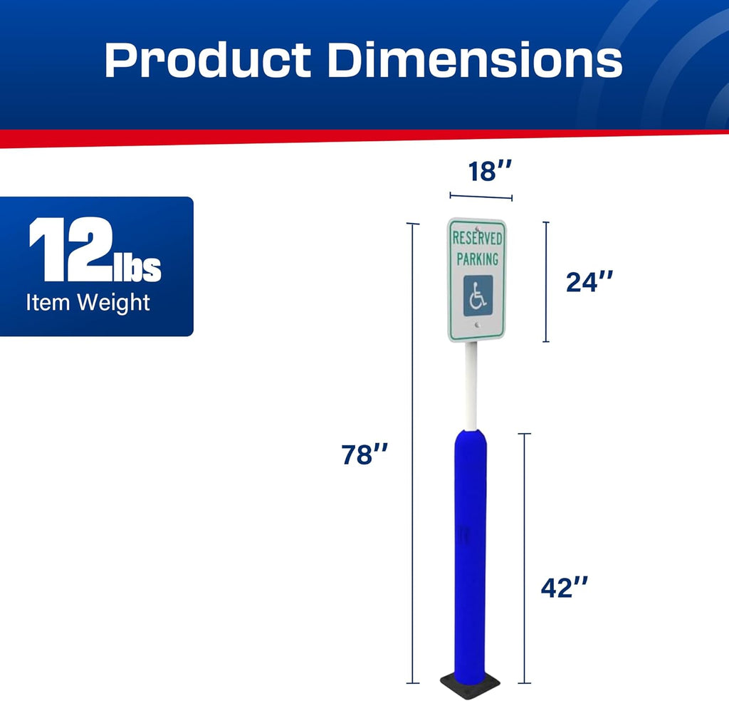 Impact Recovery - Sta-Rite Flexible Sign Post - Sign Holder for Handicap Parking Signs - Made in the USA - 78” with Blue Bollard