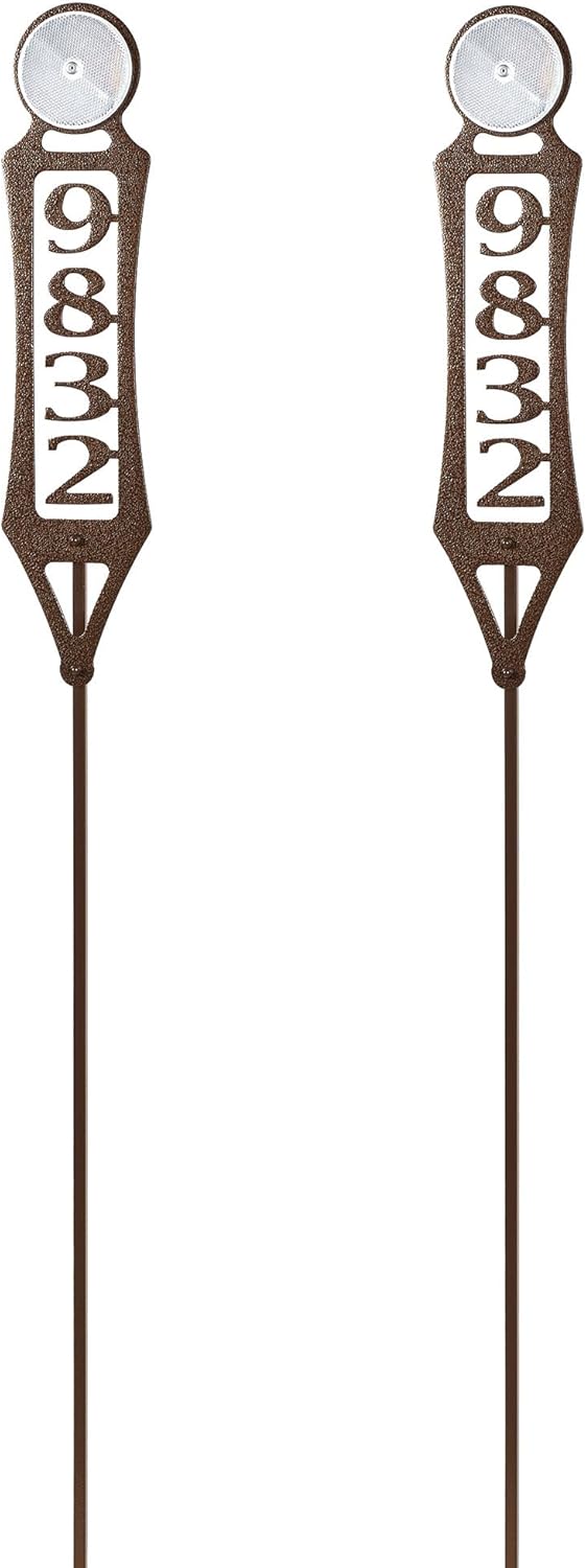 Pathways Vertical Custom Reflective Driveway Marker Set of Two | Personalize with 1-5 House Numbers or Last Name | Weathered Bronze Finish for Outdoors Year-Round | Address Reflector Stake Set