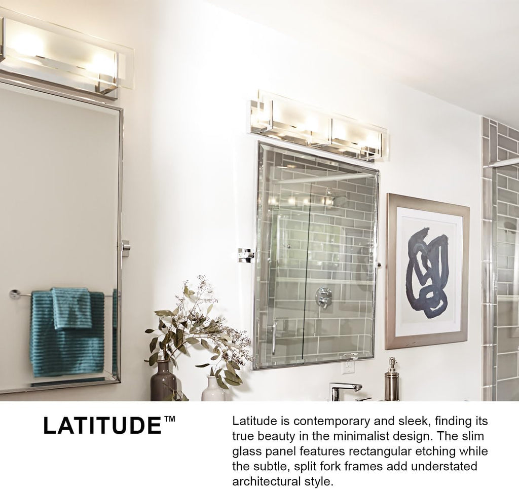 Hinkley Latitude Large Four Light Bath Vanity - Modern, Inside Etched Clear Glass Panel, Bulbs Included - Brushed Nickel Finish