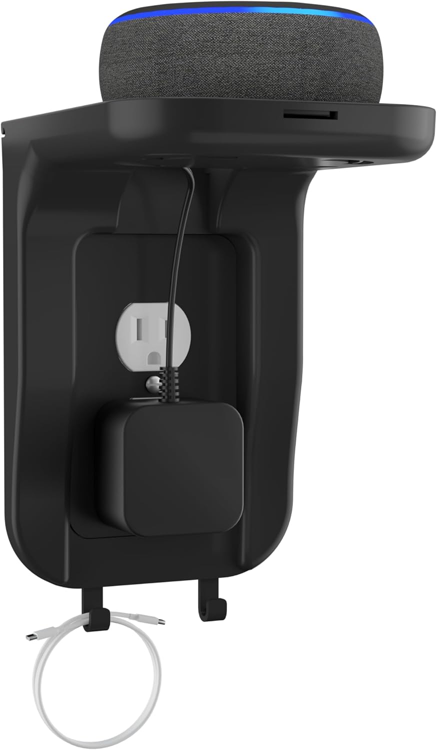 suptek Wall Outlet Shelf, Home Wall Shelf Organizer for Outlets, Perfect for Bathroom, Kitchen, Bedrooms,Ideal for Cell Phone,Speaker up to 20lbs,with Cable Management and Detachable Hooks,Black(S3B)