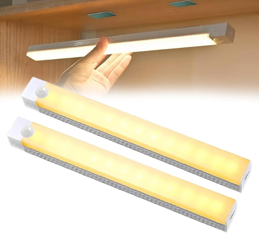 Punch-Free Smart Sensor Magnetic Rechargeable LED Lights, Motion Sensor Light Indoor for Stairs, Wardrobe, Cabinet (2PCS Warm Light,10cm/3.94in)