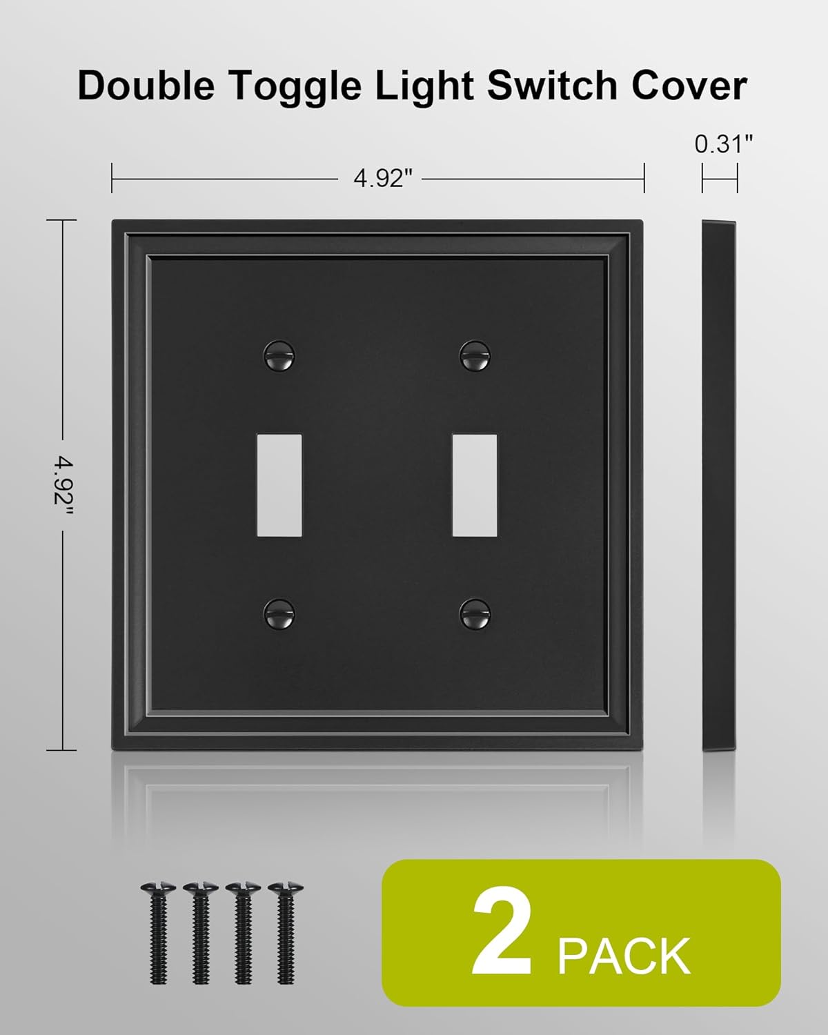 2-Pack Double Toggle Light Switch Cover Plate, Black Decorative Dual Switch Plate Covers, Natural Bamboo Fiber 2 Gang Wall Plate, Corrosion Resistant