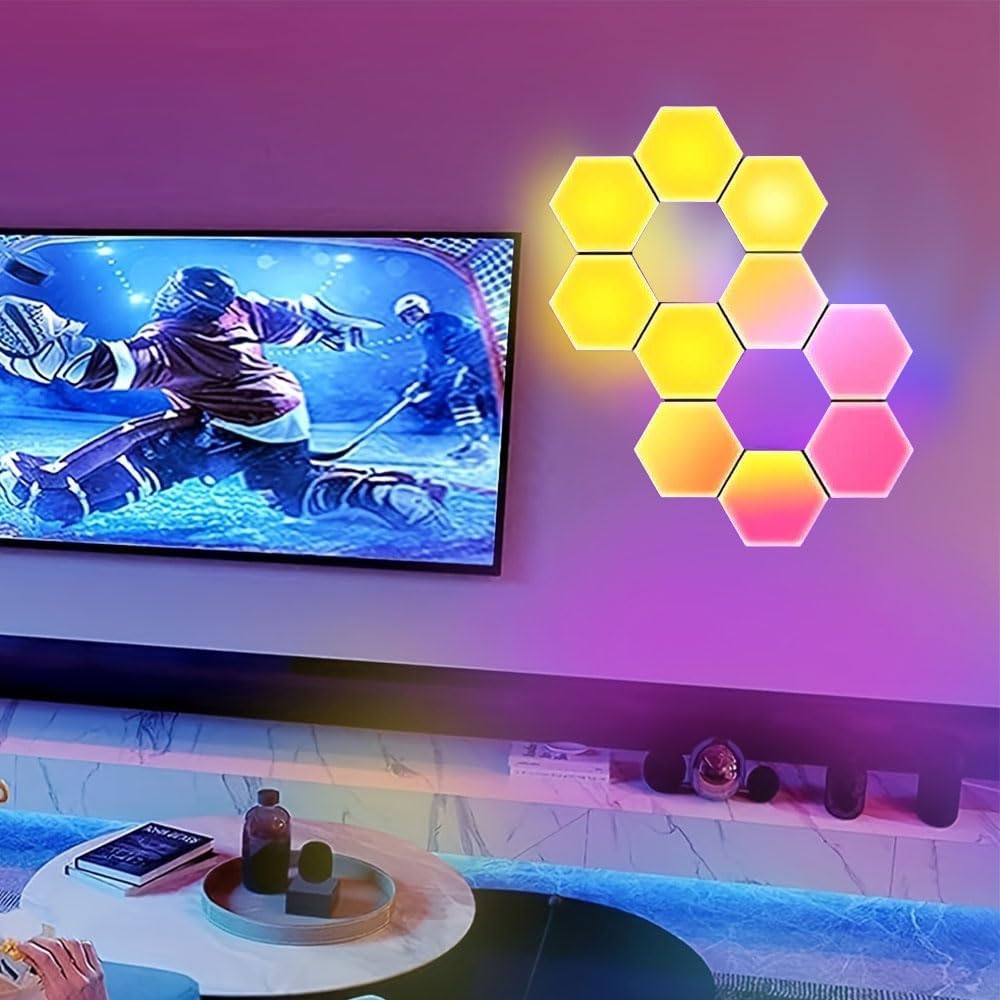Hexagon LED Wall Light Panels: Smart RGB Color-Changing Hexagon Lights with App & Remote Control, Music Sync Mode, DIY Wall Decor for Bedroom, Gaming Room, Home Theater (6)