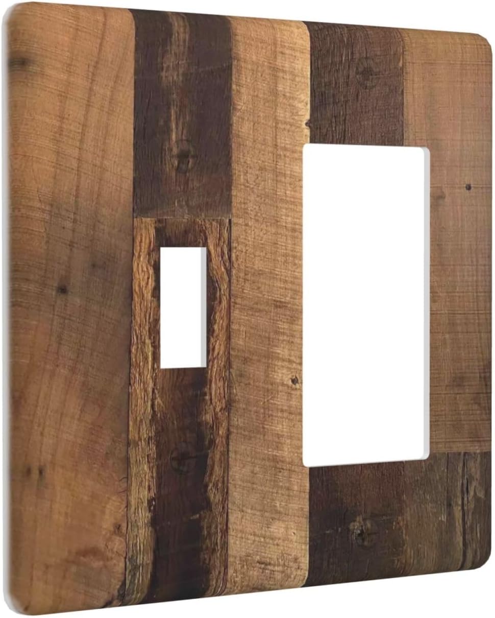 Rustic Brown Wood Vintage Wood Board Outlet Covers 1 Toggle 1 Rocker Combination Decorative Wall Plate Electrical Switch Plates Light Switch Cover Plate For Farmhouse Cabin Decor