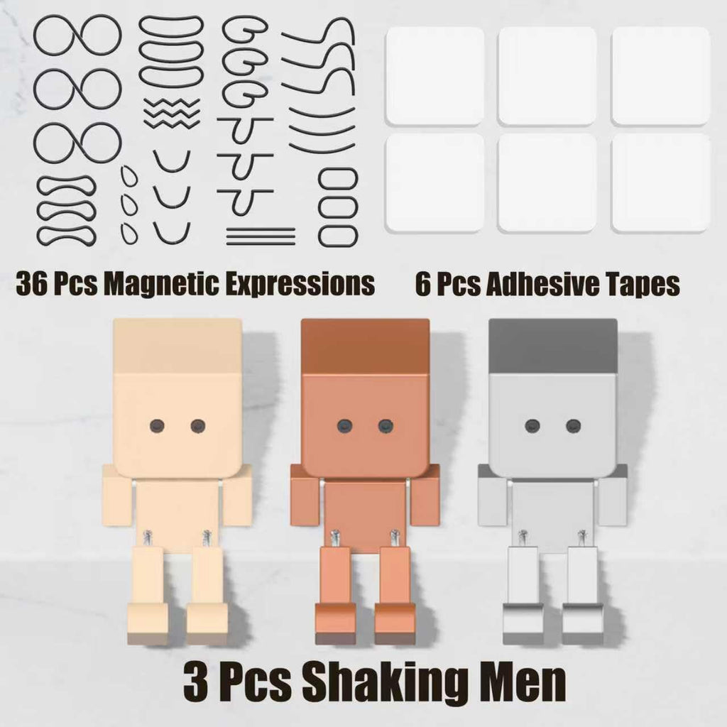 Maiguizaa 3Pcs Shaking Man Figurine with 36 Magnetic Expressions, Shaking Feet Doll for Car Dashboard, Funny Car Decorations and Desktop Decor, Handmade Kinetic Man Gift Set (Gray, Wooden, Brown)