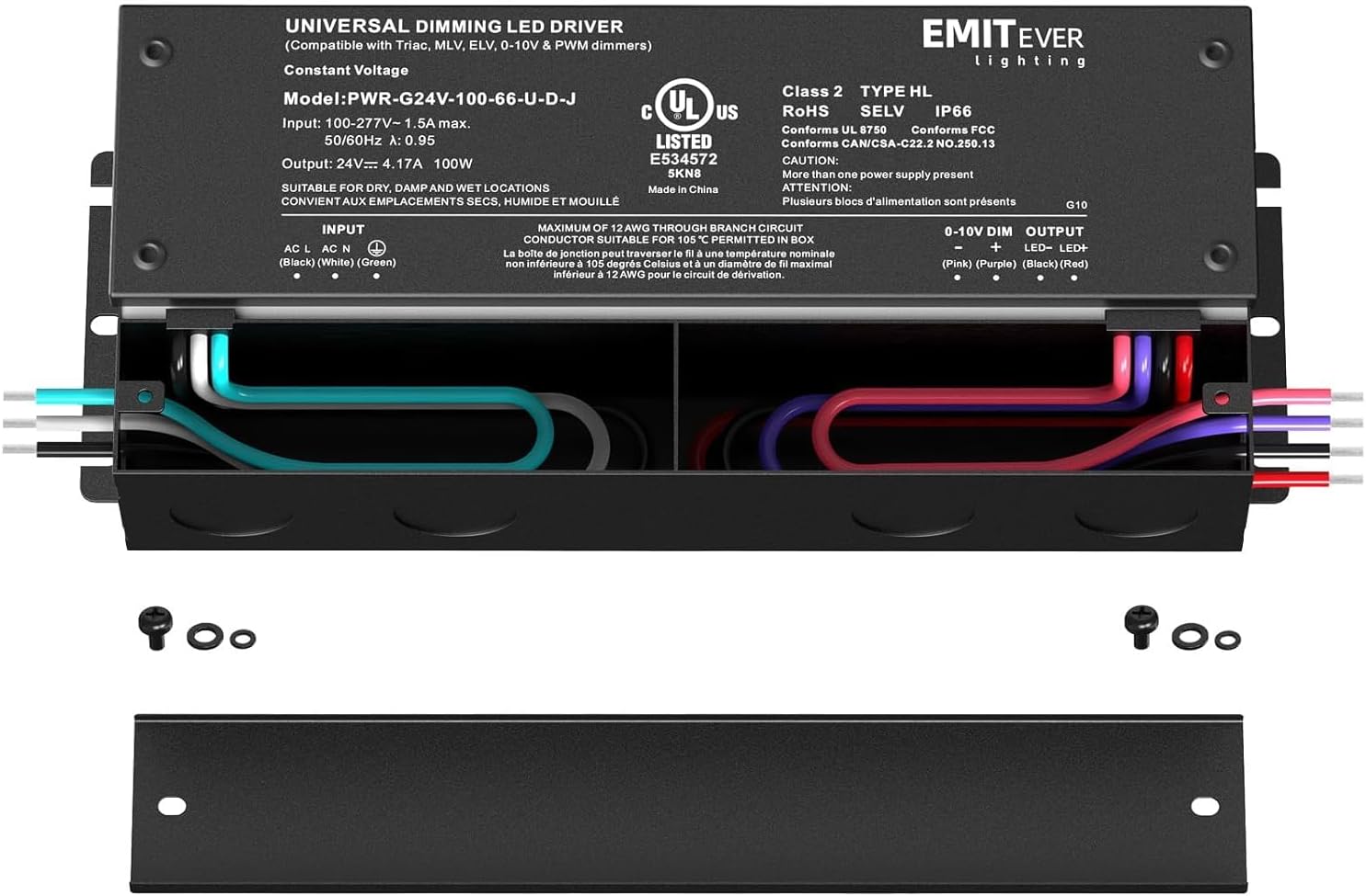 EMITEVER Dimmable Led Driver, 2 Packs 100W AC 110V-277V to DC 24V Transformer, 5-in-1 Dimming: ELV/MLV/TRIAC / 0-10V / 1-10V / 10V PWM/Potentiometer, Waterproof IP67 and UL Listed