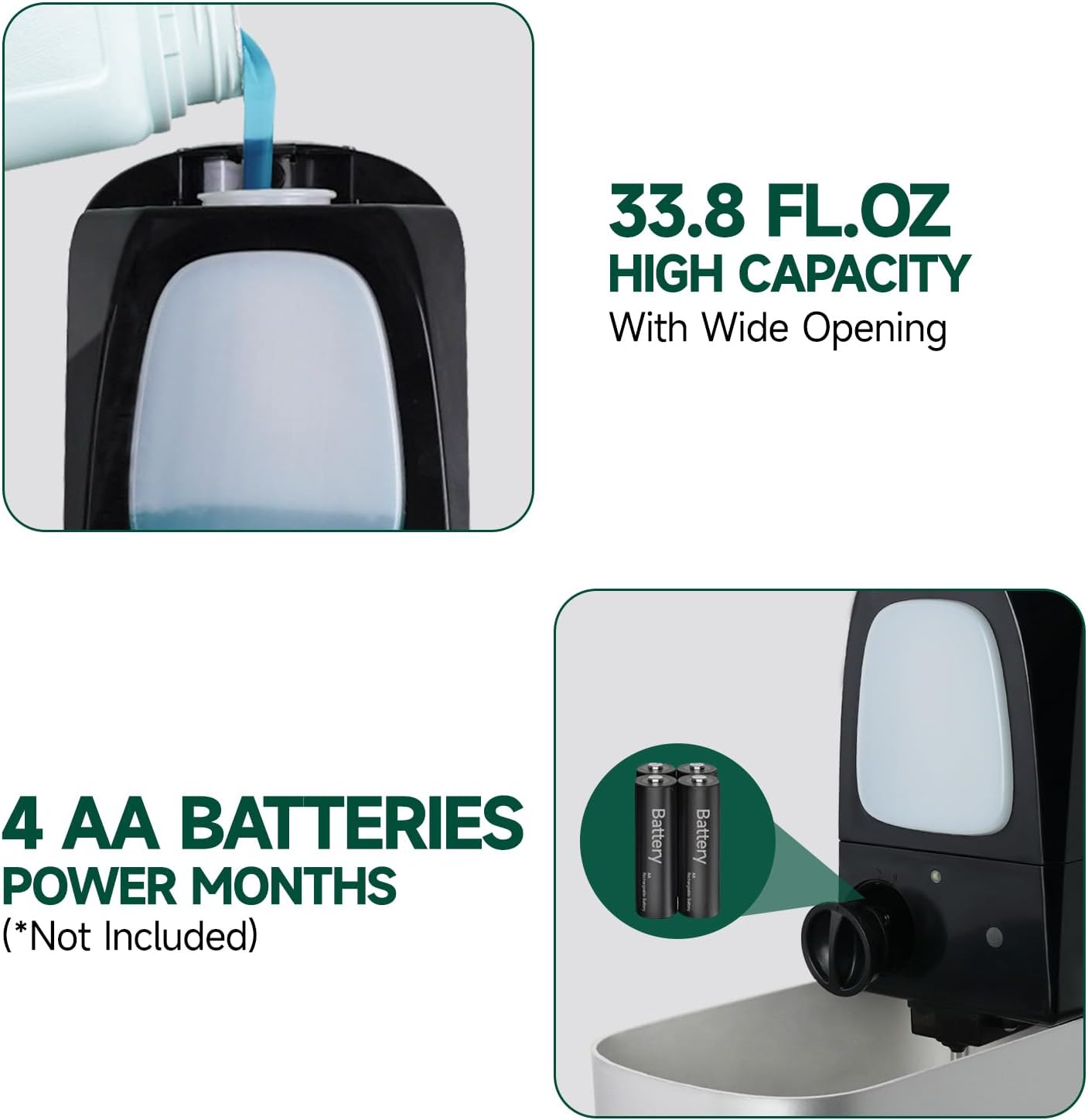 Commercial Automatic Soap Dispenser Large 34oz/1000ml Capacity Wall-Mounted Touchless Liquid Dispenser for High-Traffic Restrooms, Offices, Hospitals Model AD1220S Silver