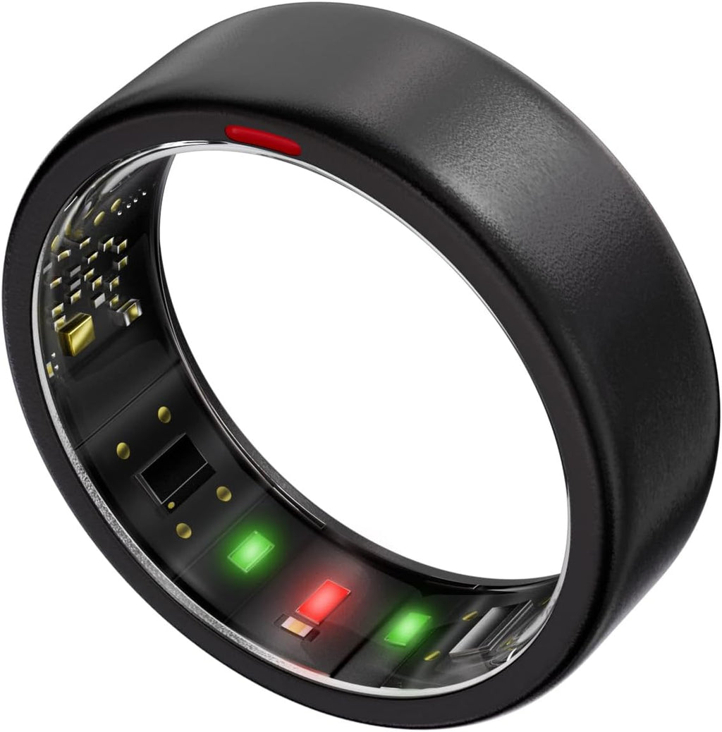 Ring OnePlus - Ultra-Thin Titanium Smart Ring - 7 Days Battery Life - Fitness/SPO₂/Stress/HR/Sleep Skin Temperature Tracker - No App Fee - iOS&Android Compatible (Black,Size 7)