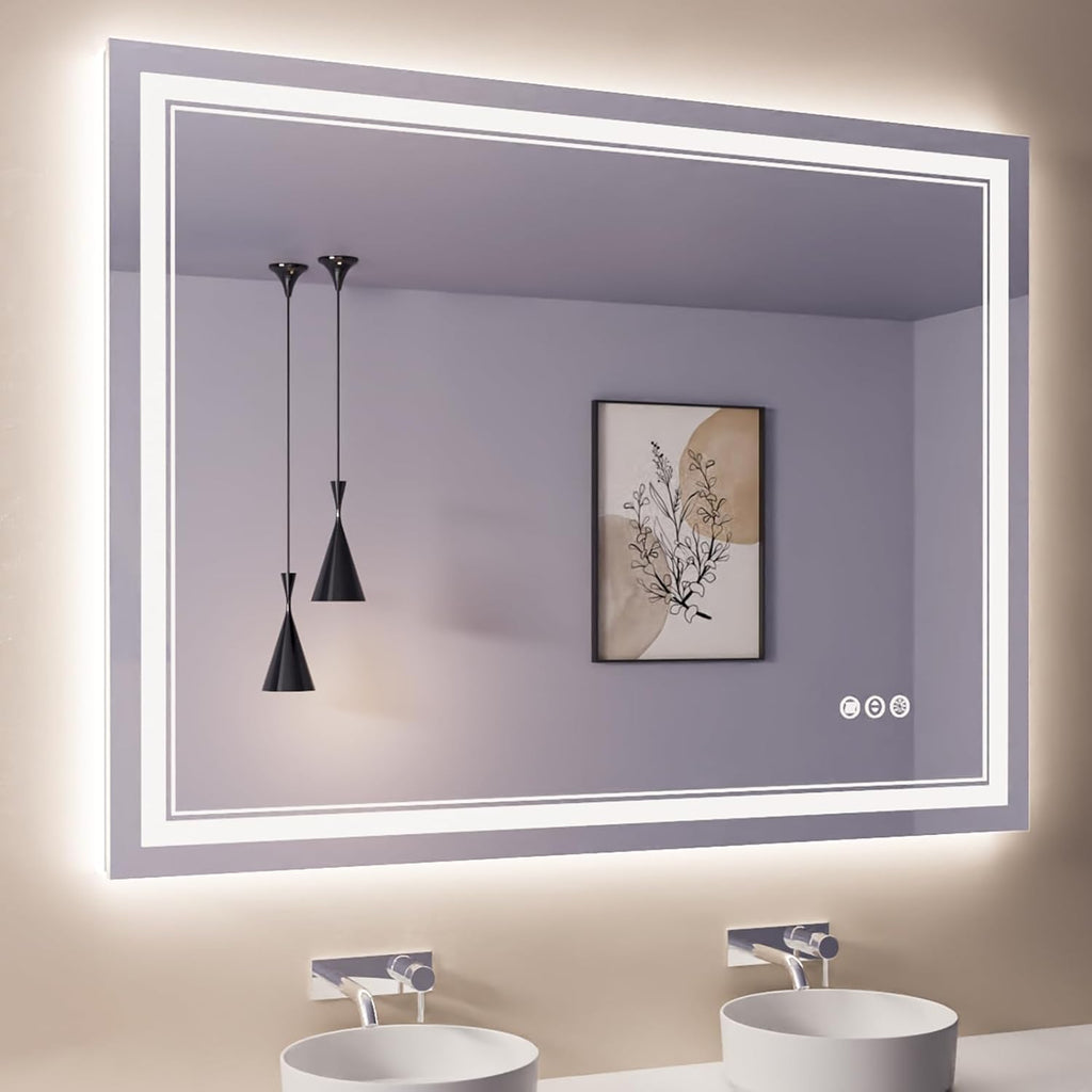 40x30 Inch RGB LED Bathroom Mirror with Lights, Color Changing RGB Backlit LED Mirror for Bathroom,Lighted Vanity Mirrors for Bathroom Wall, Dimmable, Anti-Fog (RGB Backlit+Front-Lit)