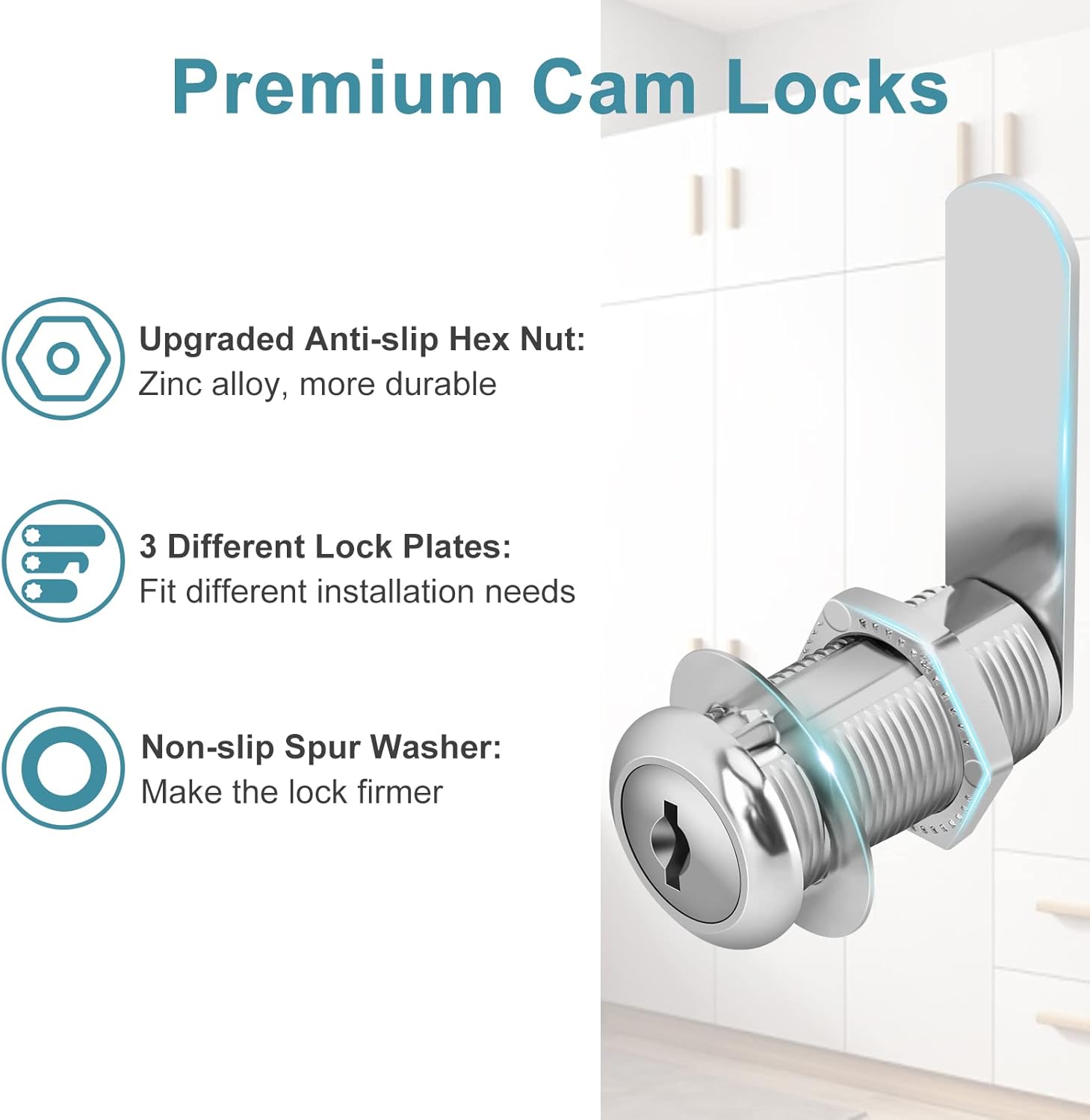 Cam Lock Cabinet Lock Keyed Alike, 1-3/8'' (Length) Cylinder Secure File Drawer Mailbox RV Storage Replacement Set, Chrome-Finish Zinc Alloy (1-3/8 Inch 6Pcs)