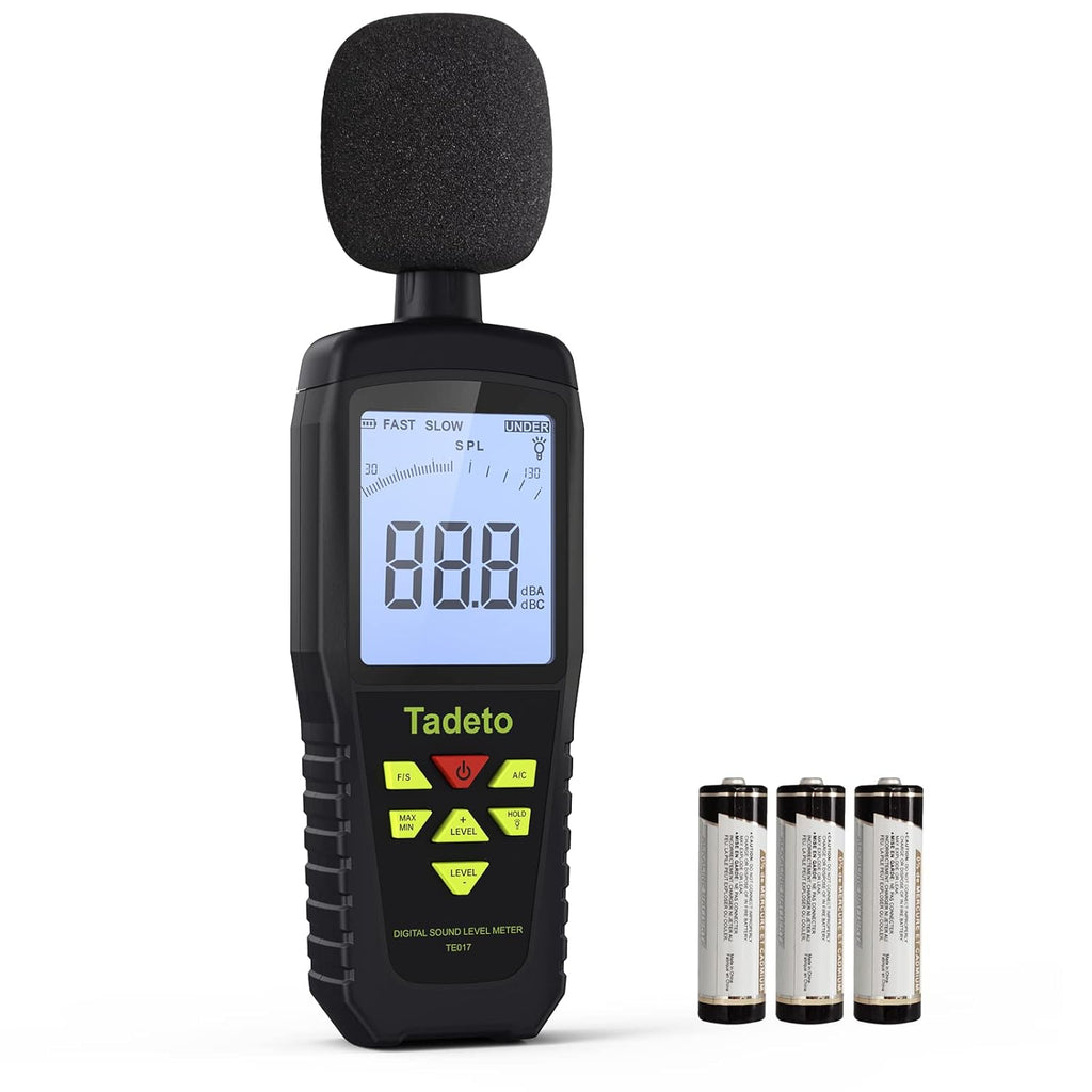 Decibel Meter, Tadeto Digital Sound Level Meter Portable SPL Meter 30dB to 130dB(5 Measurement Range) Backlight LCD Display, MAX/MIN Noise Measurement, Audible and Visual Alarms,Data Hold, A/C Mode
