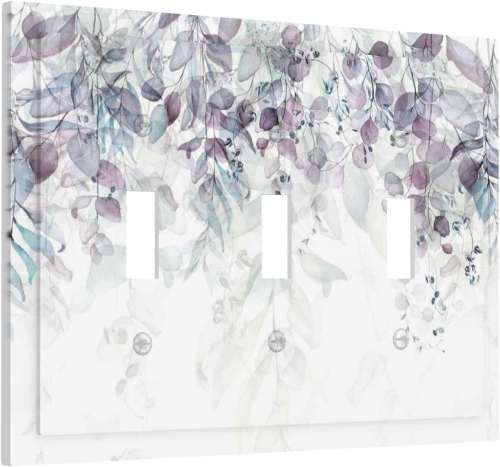 Hazy Leaves Ivy Nature Plants Eucalyptus Leave Decorative Switch Plates 3 Gang Wall Plate Triple Toggle Light Switch Cover Faceplate Electrical Wall Panels for Bedroom Home Decor