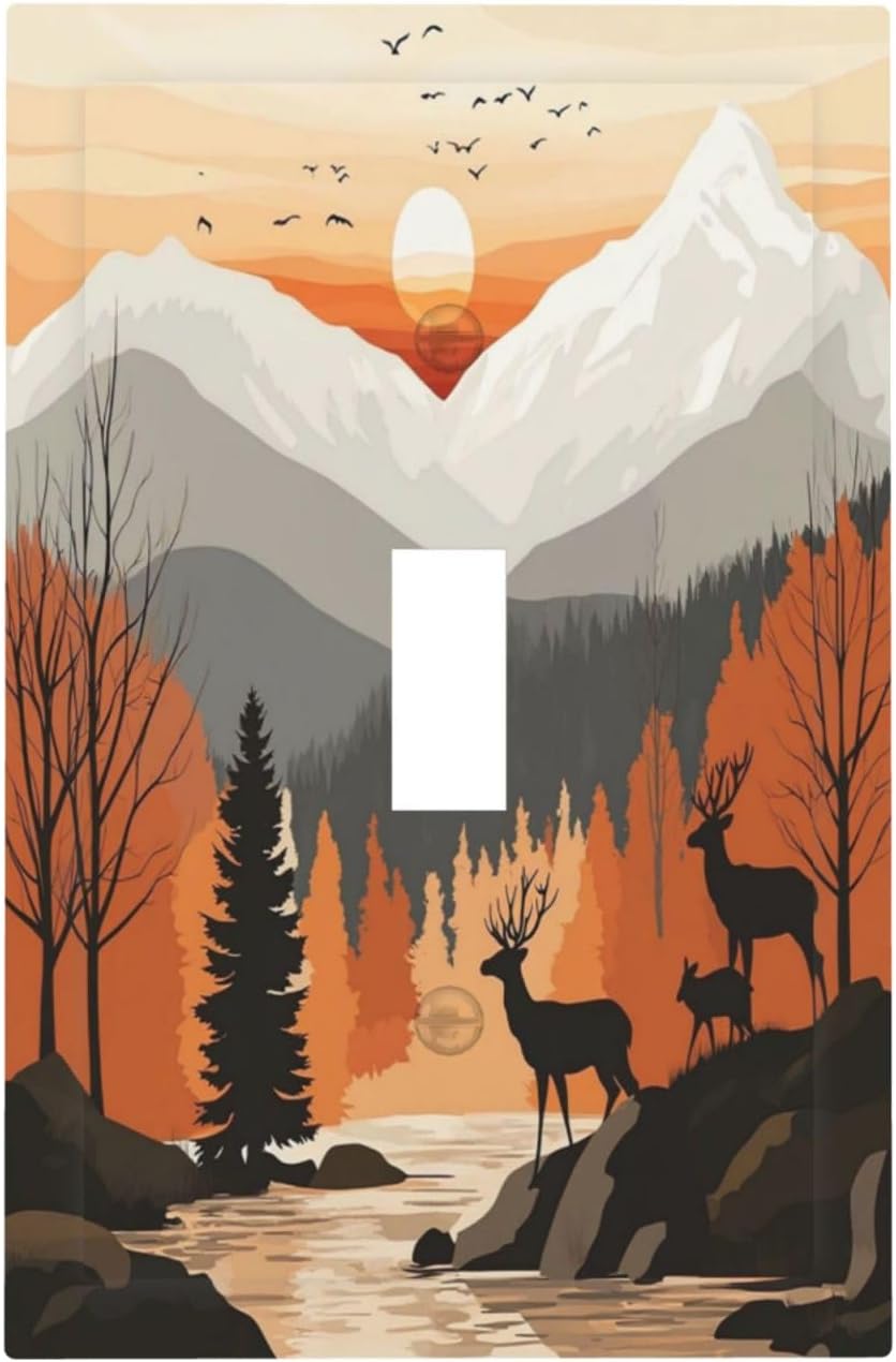 Sun Forest Deer Snow Mountain River Decorative Light Switch Cover 1 Gang Single Toggle Device Electrical Faceplate Switchplates Decorator Outlet Wall Plate For Bed Room Living Room Decor