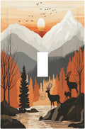 Sun Forest Deer Snow Mountain River Decorative Light Switch Cover 1 Gang Single Toggle Device Electrical Faceplate Switchplates Decorator Outlet Wall Plate For Bed Room Living Room Decor