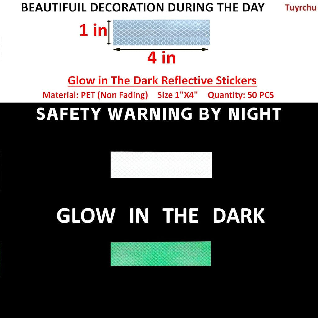 Glow in The Dark Reflective Stickers 1 inch X 4 inch for Truckskes, Warning Strong Safety Adhesive Reflective Strips (50 Pcs)