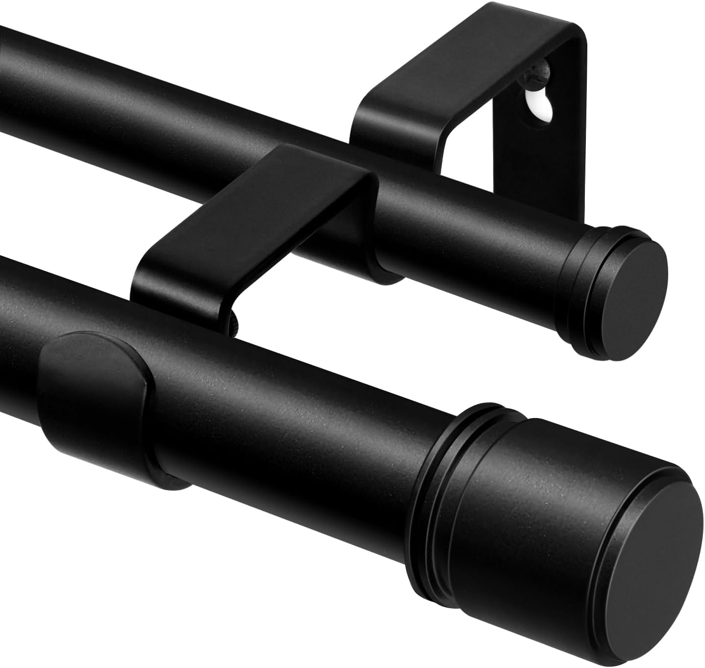 Double Curtain Rod 66 to 120 Inch, HOTOZON 1 Inch Heavy Duty Double Curtain Rods for Windows 54 to 116 Inches(4.5-9.6 ft), Telescoping Drapery Rod with Simple End Finials, Black