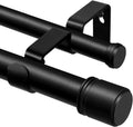 Double Curtain Rod 32 to 86 Inch, HOTOZON 1 Inch Heavy Duty Double Curtain Rods for Windows 20 to 82 Inches(1.7-6.8 ft), Telescoping Drapery Rod with Simple End Finials, Black