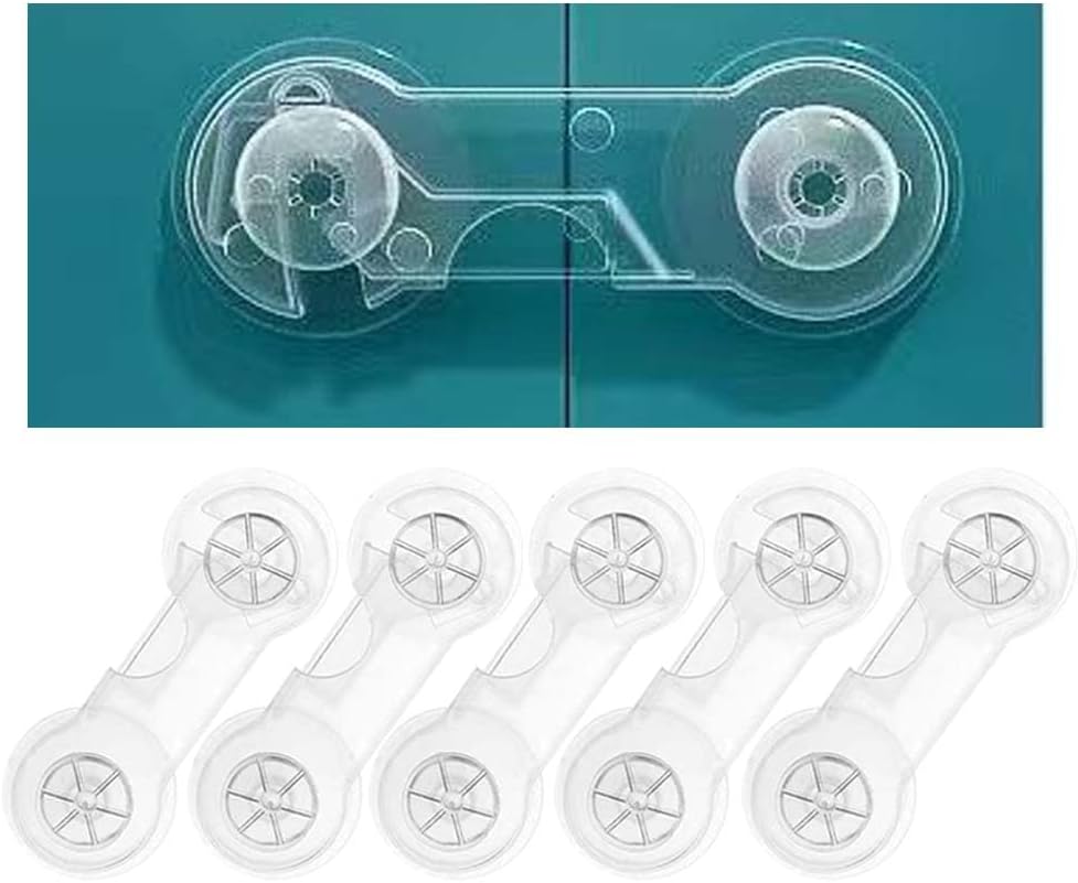 Cabinet Door Locks for Baby Proof and Child Safety, Fridge Locks for Kids,Cabinet Locks with Adhesive for Drawer Cupboards Fridge Oven Closet and Pantry, Childproof Door Latch (Transparent, 5 PCS)