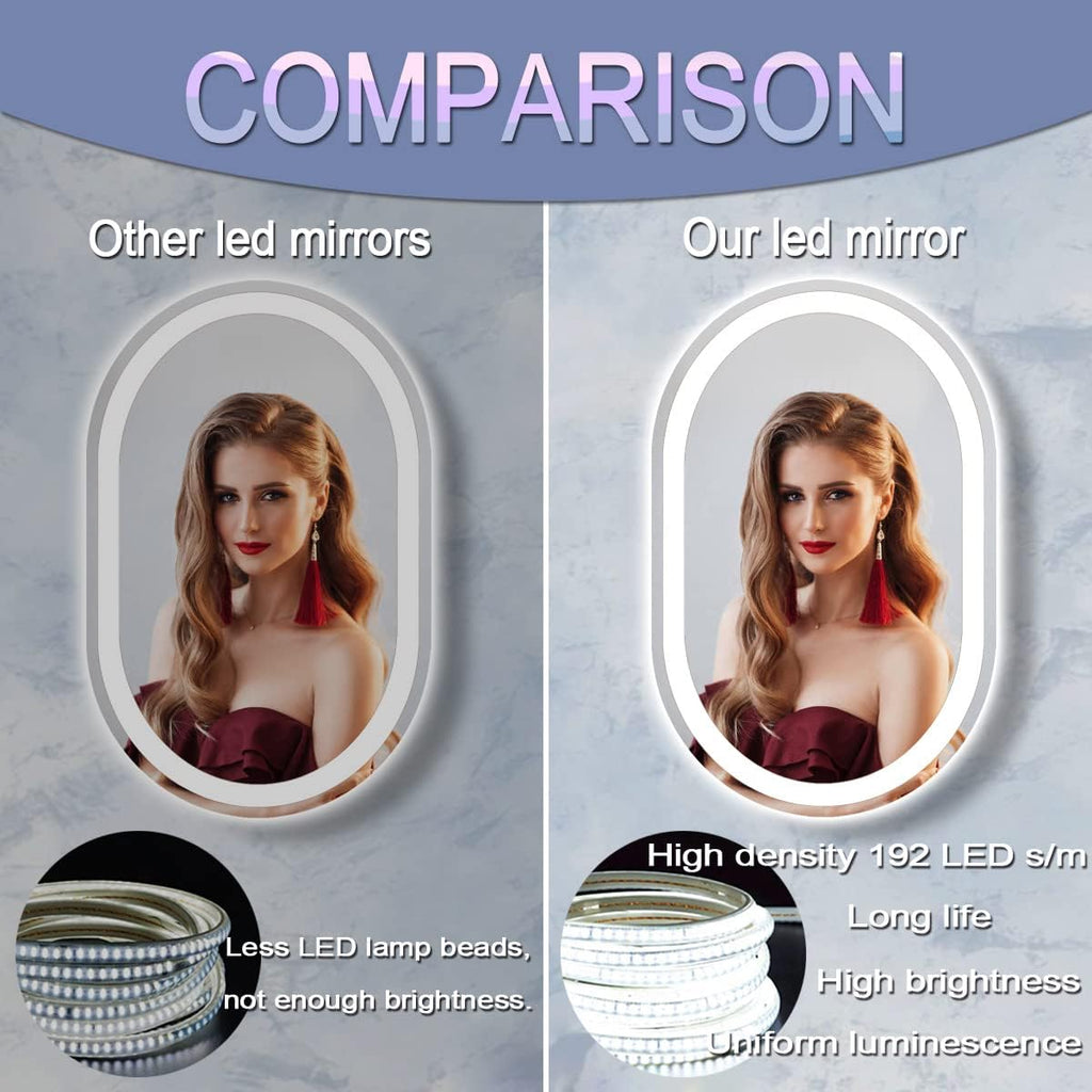 40 x 24 Inch Oval LED Bathroom Mirror with Lights 40 Inch Large Oval Lighted Vanity Mirror for Bathroom Salon Wall Horizontal/Vertical Mounted Anti-fog Smart Memory 3 Color Dimmable Front Lit