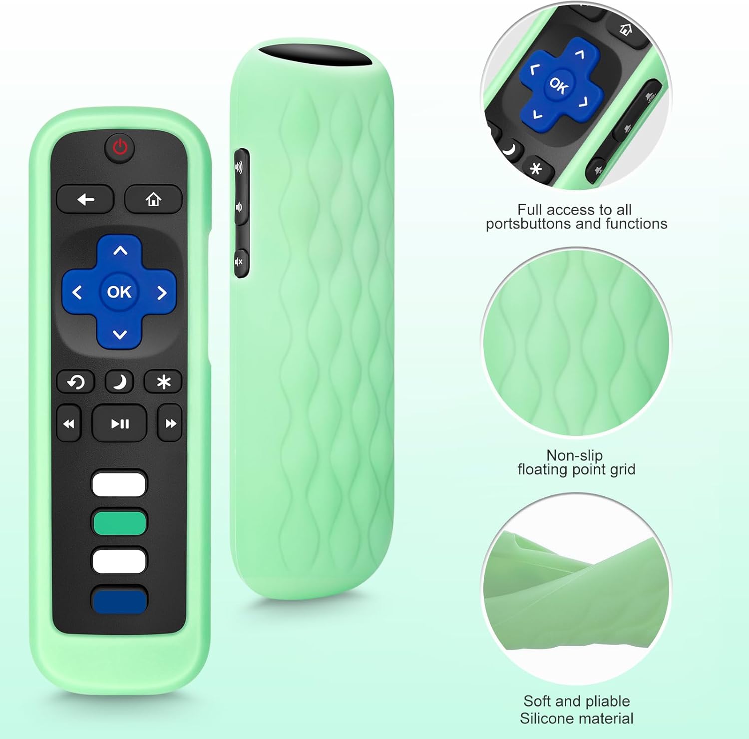 for Roku-Remote-Cover,Compatible with All Roku TV Remote Glow in The Dark Silicone Protective Case Blue and Green 2-Pack