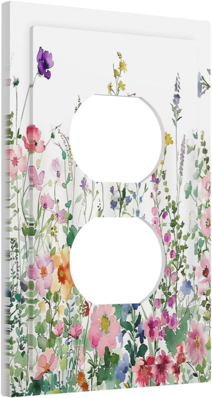 Outlet Covers Boho Colorful Flowers Plant Rustic Wildflower 1 Gang Duplex Light Switch Cover Decorative Switch Plates Electrical Receptacle Faceplate Wall Plate for Bed Room Bathroom