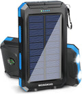WONGKUO Solar Charger Power Bank - 36800mAh Solar Phone Charger, QC3.0 Fast Charger with LED Flashlight, IP65 Waterproof Portable Power Bank for Outdoor Activities (Blue)